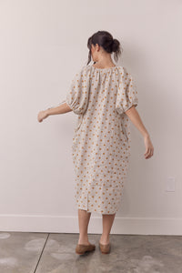 Linen polka dot puff sleeve dress