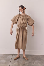 Load image into Gallery viewer, Puff sleeve waist tie midi dress