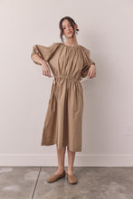 Load image into Gallery viewer, Puff sleeve waist tie midi dress