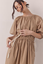 Load image into Gallery viewer, Puff sleeve waist tie midi dress