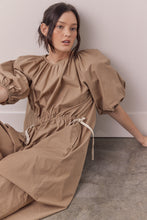 Load image into Gallery viewer, Puff sleeve waist tie midi dress