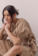 Load image into Gallery viewer, Puff sleeve waist tie midi dress