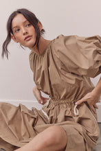 Load image into Gallery viewer, Puff sleeve waist tie midi dress