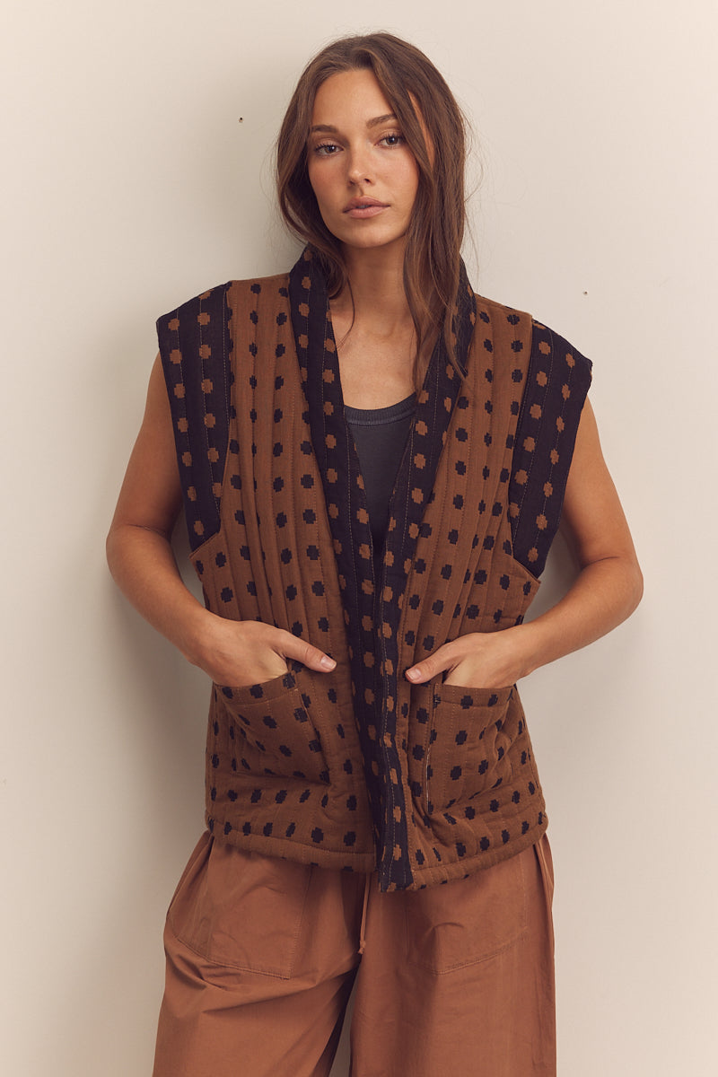 Military Style Quilted Padded Ripstop Nylon Vest - Olive