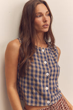 Load image into Gallery viewer, Cotton Gingham Sleeveless Button-Down Top
