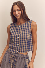 Load image into Gallery viewer, Cotton Gingham Sleeveless Button-Down Top