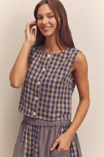 Load image into Gallery viewer, Cotton Gingham Sleeveless Button-Down Top