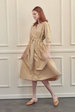 Load image into Gallery viewer, Cotton front tie midi dress