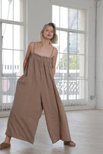 Load image into Gallery viewer, Strap wide leg linen tencel jumpsuit
