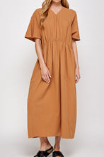 Load image into Gallery viewer, Drop sleeve front shirred midi dress