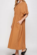 Load image into Gallery viewer, Drop sleeve front shirred midi dress
