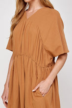 Load image into Gallery viewer, Drop sleeve front shirred midi dress