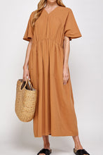 Load image into Gallery viewer, Drop sleeve front shirred midi dress