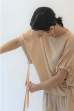 Load image into Gallery viewer, Tie sleeve crew neck blouse