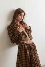 Load image into Gallery viewer, Crop plaid linen jacket