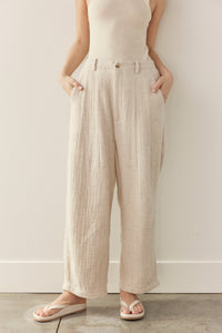 Back elastic cotton linen blend pants