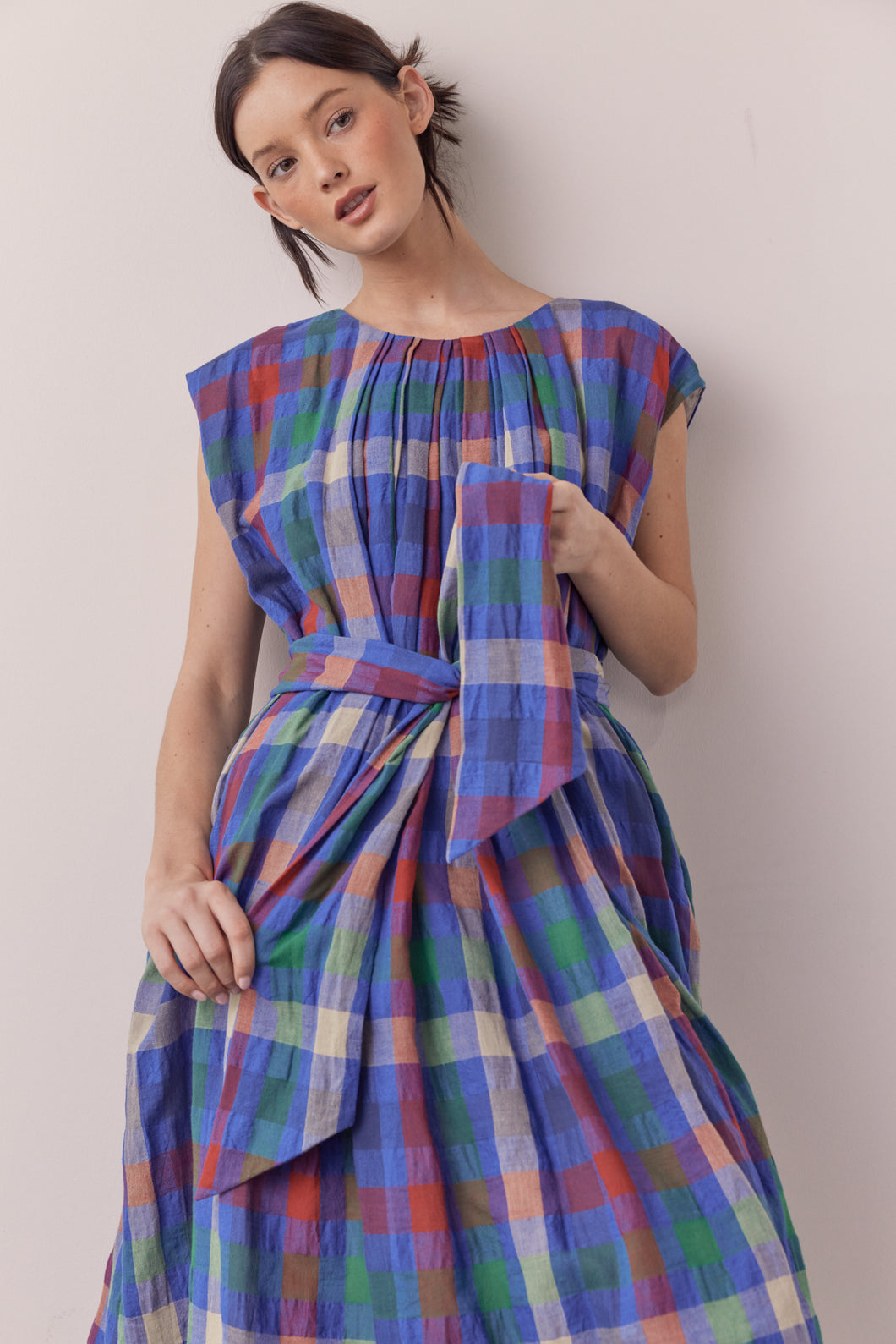 Pleated tie knee dress