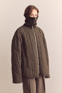 High neck rib collar cotton quilt jacket