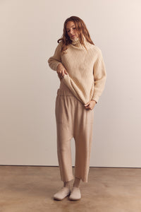 Cashmere wool blended knit baggy pants