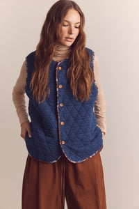 Wool blend shepherd reversible vest