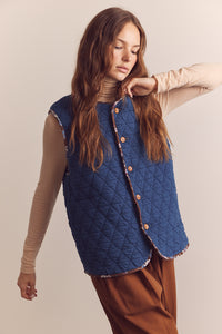 Wool blend shepherd reversible vest