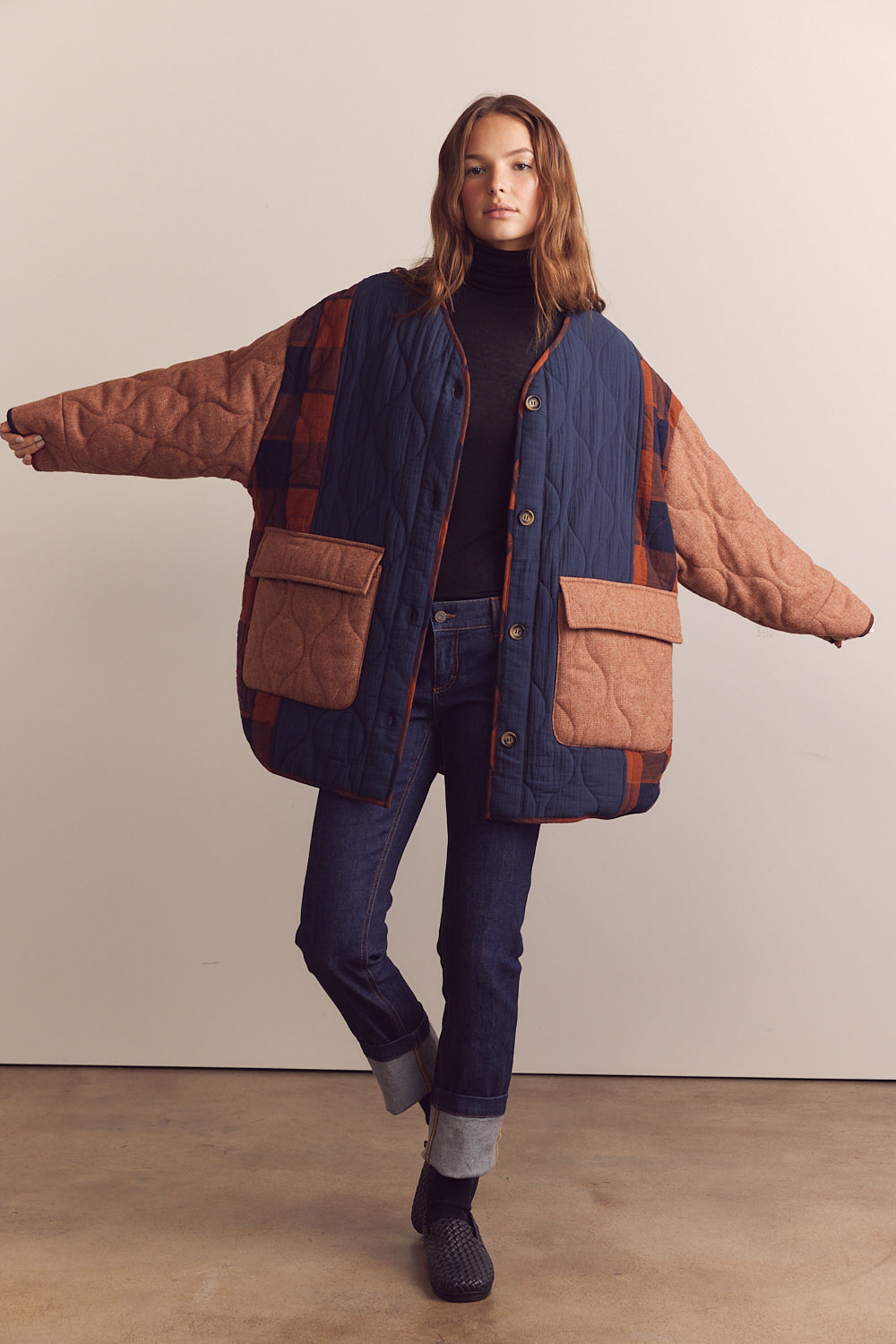 【PARTIMENTO】24FW WIDE COLLAR REVERSIBLE QUILTING JACKET Reversible patched quilt Jacket – amente