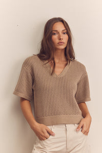 Collar textured sweater top