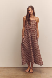 Front shirring gingham cami dress