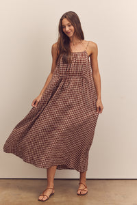 Front shirring gingham cami dress
