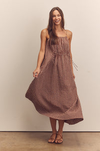 Front shirring gingham cami dress