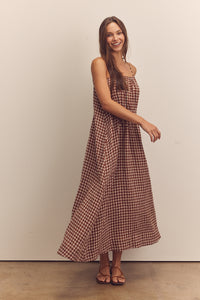 Front shirring gingham cami dress