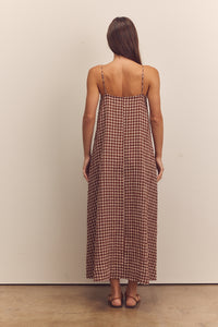 Front shirring gingham cami dress