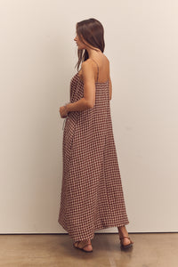 Front shirring gingham cami dress