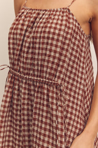 Front shirring gingham cami dress