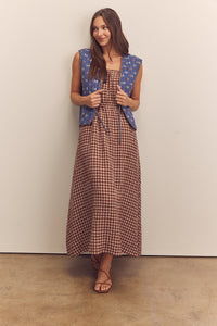 Front shirring gingham cami dress
