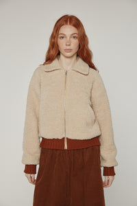 Wool blend ribbed short bomber jacket