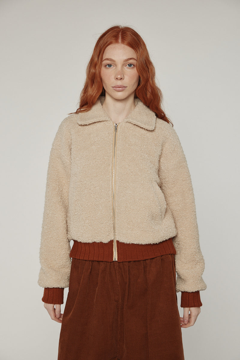 Wool blend ribbed short bomber jacket