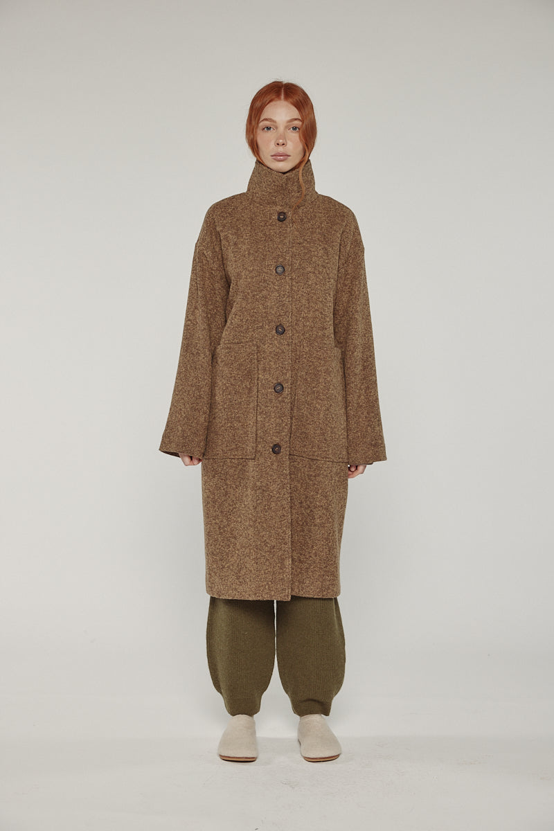 Wool high-neck maxi coat