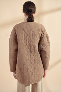 Button down cotton quilted v neck jacket