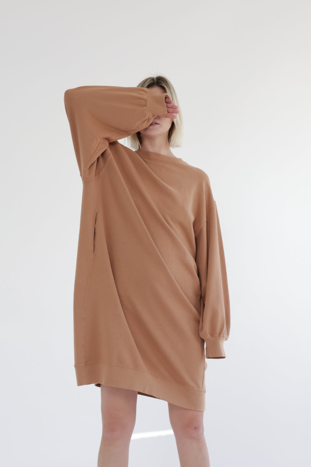 Garment dye cotton-terry sweatshirt dress