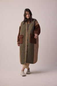 Patch quilted wool cotton coat