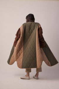 Patch quilted wool cotton coat