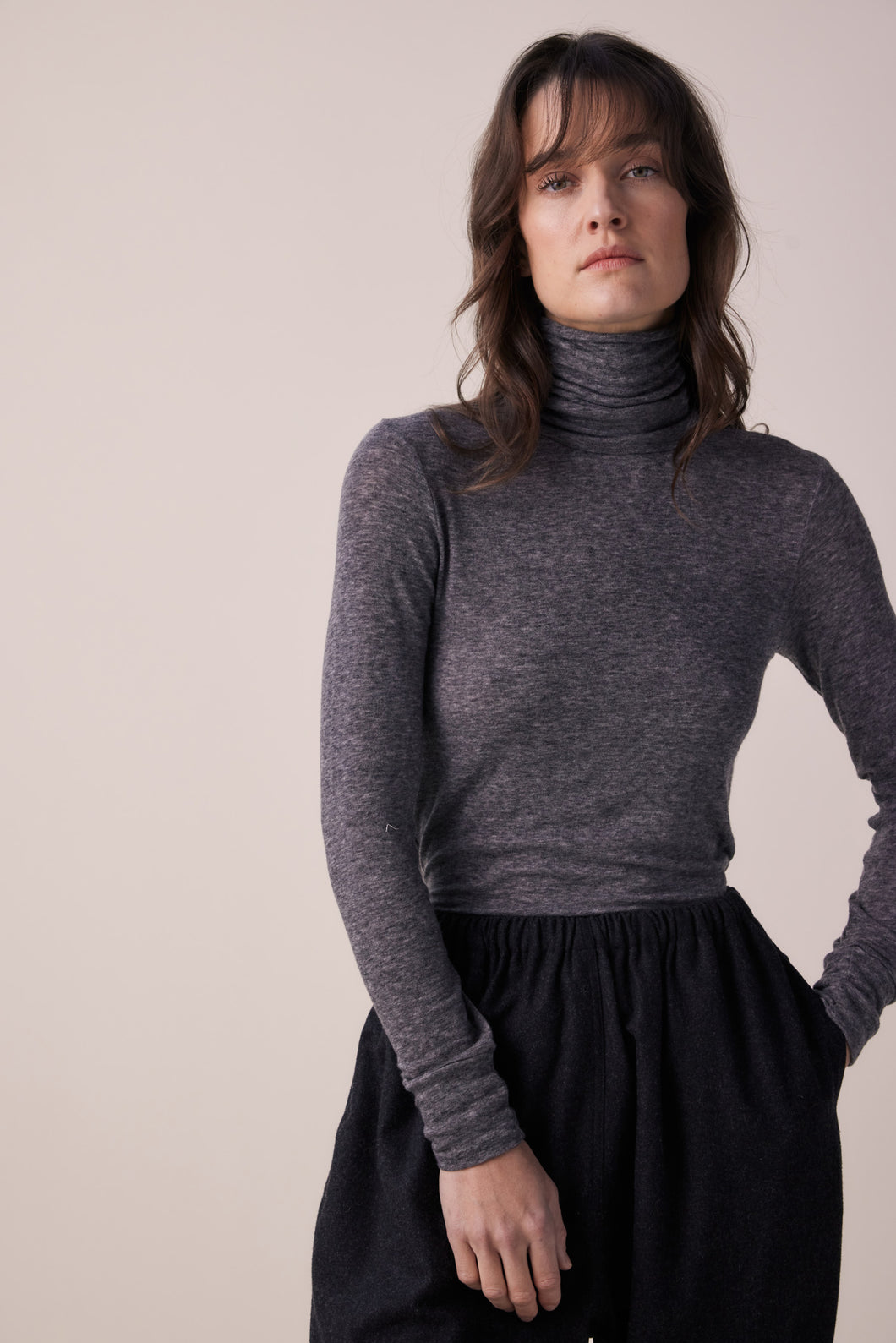 Wool blend lightweight knit turtleneck