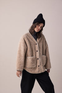 Wool blended fur cardigan jacket