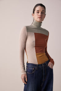Color block lightweight knit turtleneck