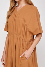 Load image into Gallery viewer, Drop sleeve front shirred midi dress
