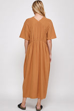 Load image into Gallery viewer, Drop sleeve front shirred midi dress
