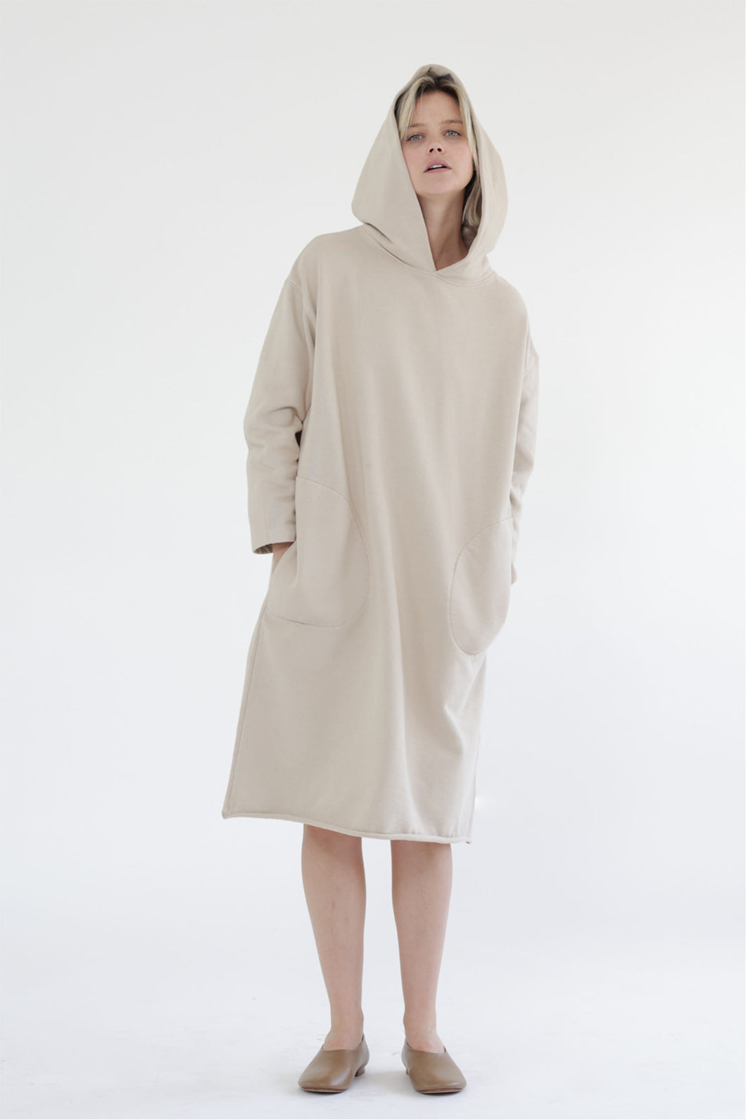 Garment dye cotton fleece Hoodie dress