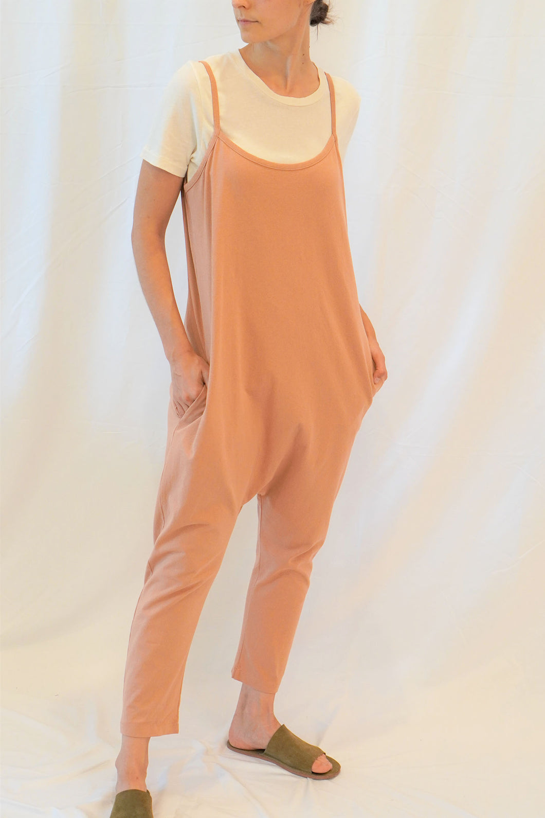 Garment dye cotton loose fit baggy jumpsuit