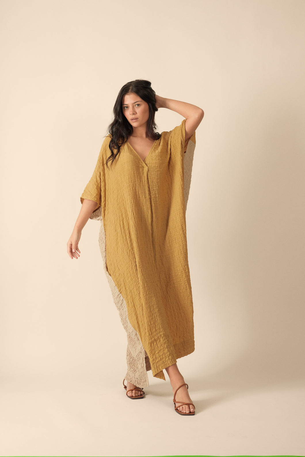 Double v- neck pullover silk blend dress